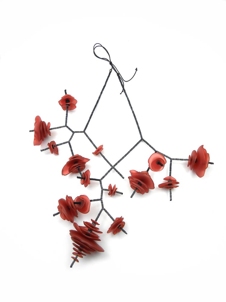 C3C tre fuscelli in fiore rosso amaranto - Necklace three thin branches, red amaranth flowers